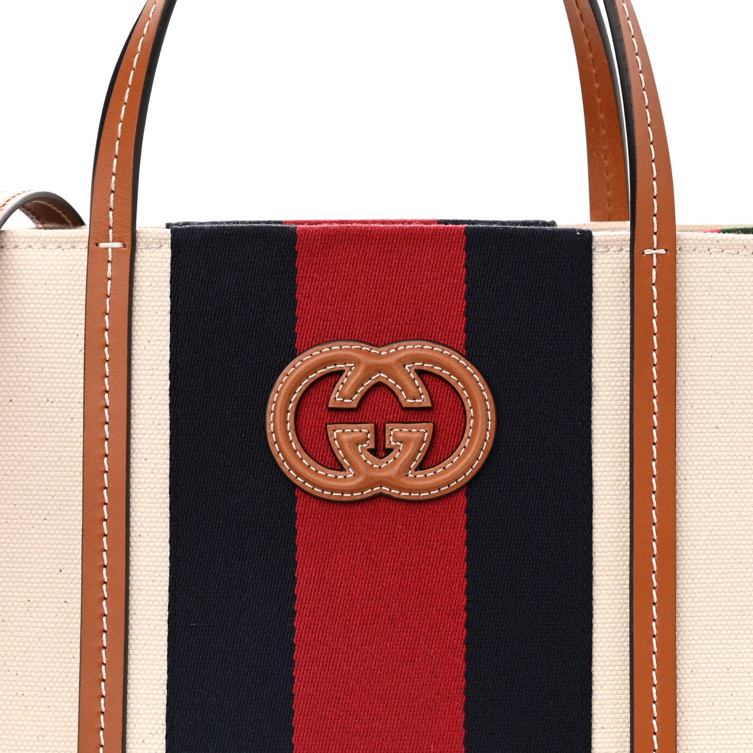 Gucci Canvas Calfskin Web Small Interlocking G Tote Bag Red Blue 8 of 10