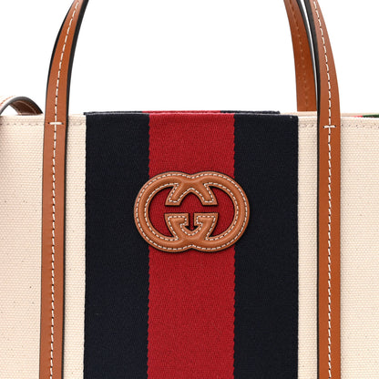 Gucci Canvas Calfskin Web Small Interlocking G Tote Bag Red Blue 8 of 10