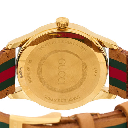 Gucci Stainless Steel Calfskin 38mm G-Timeless Stripe Web Quartz Watch Brown 4 of 5