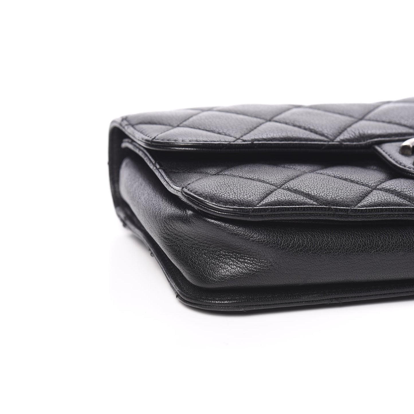 Goatskin Quilted Medium Perfect Edge Flap Black