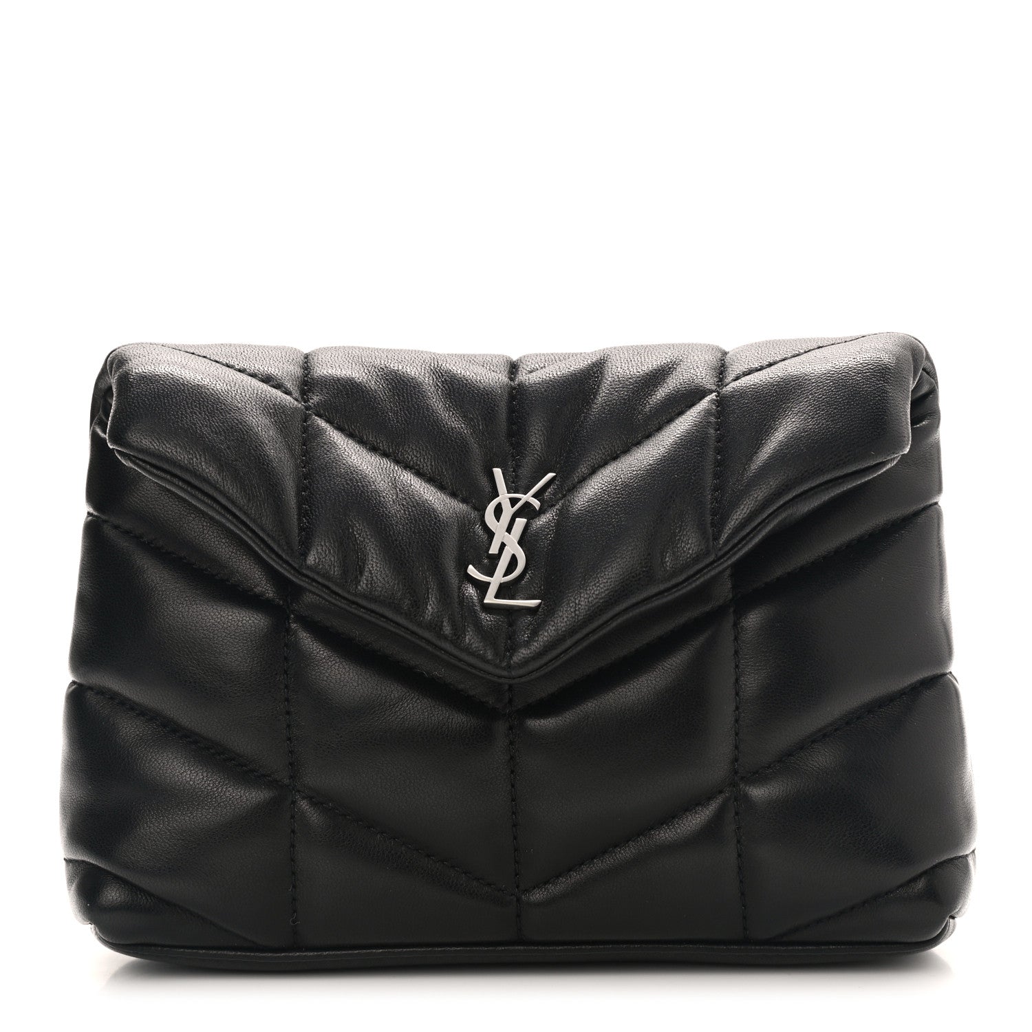 Saint Laurent Lambskin Monogram Loulou Puffer Pouch Clutch Black 1 of 9