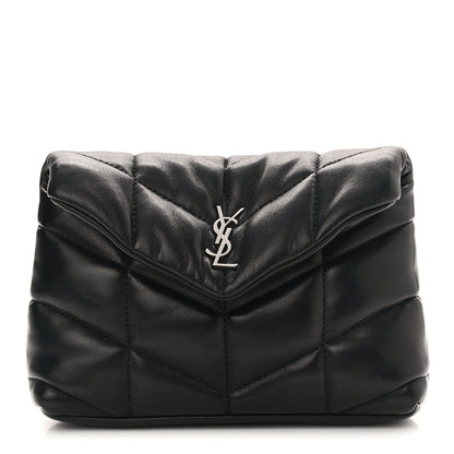 Saint Laurent Lambskin Monogram Loulou Puffer Pouch Clutch Black 1 of 9