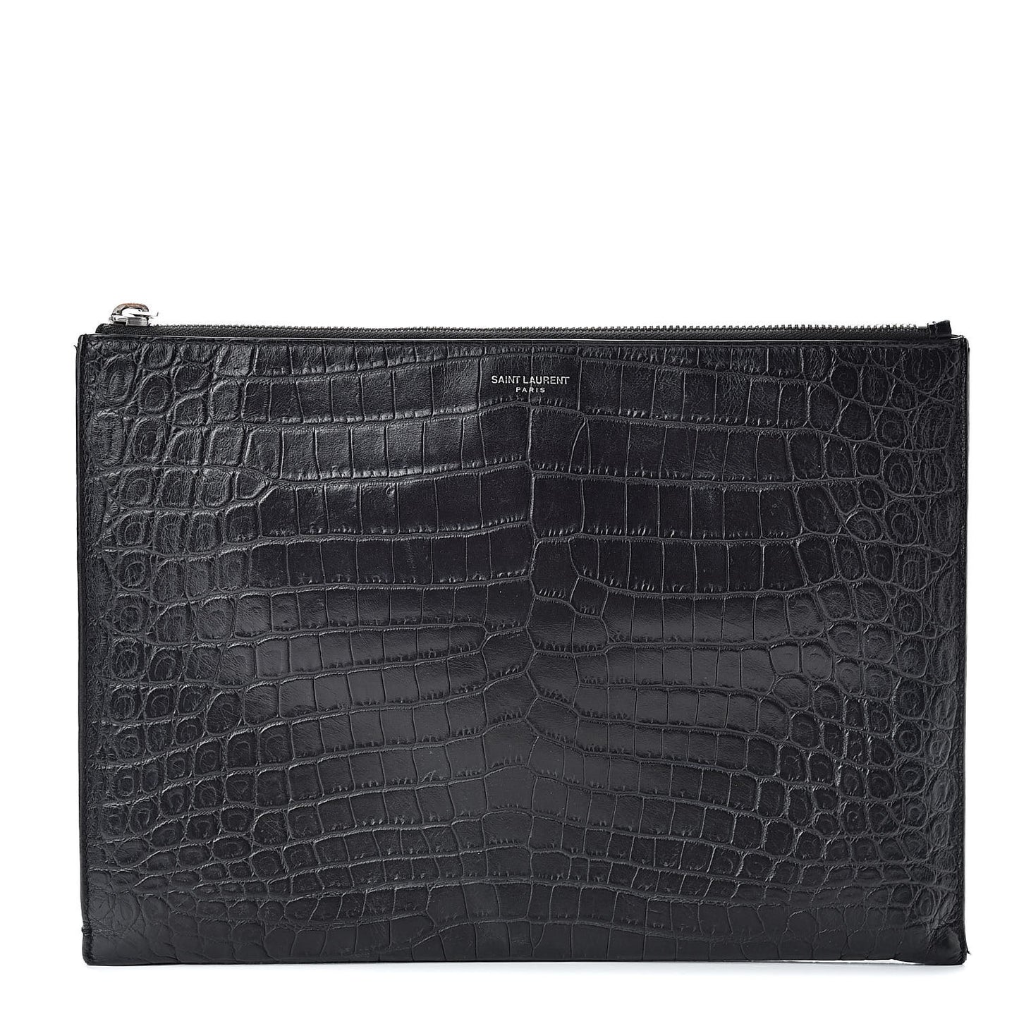Calfskin Crocodile Embossed Sac De Jour Carryall Pouch Black