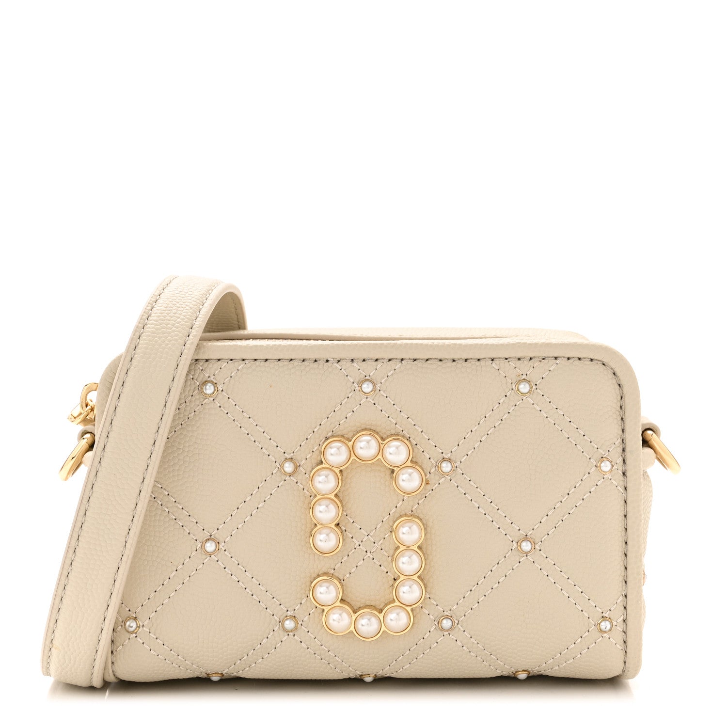 Marc Jacobs Calfskin Quilted Pearl The Softshot 17 Crossbody Oatmilk 1 of 10