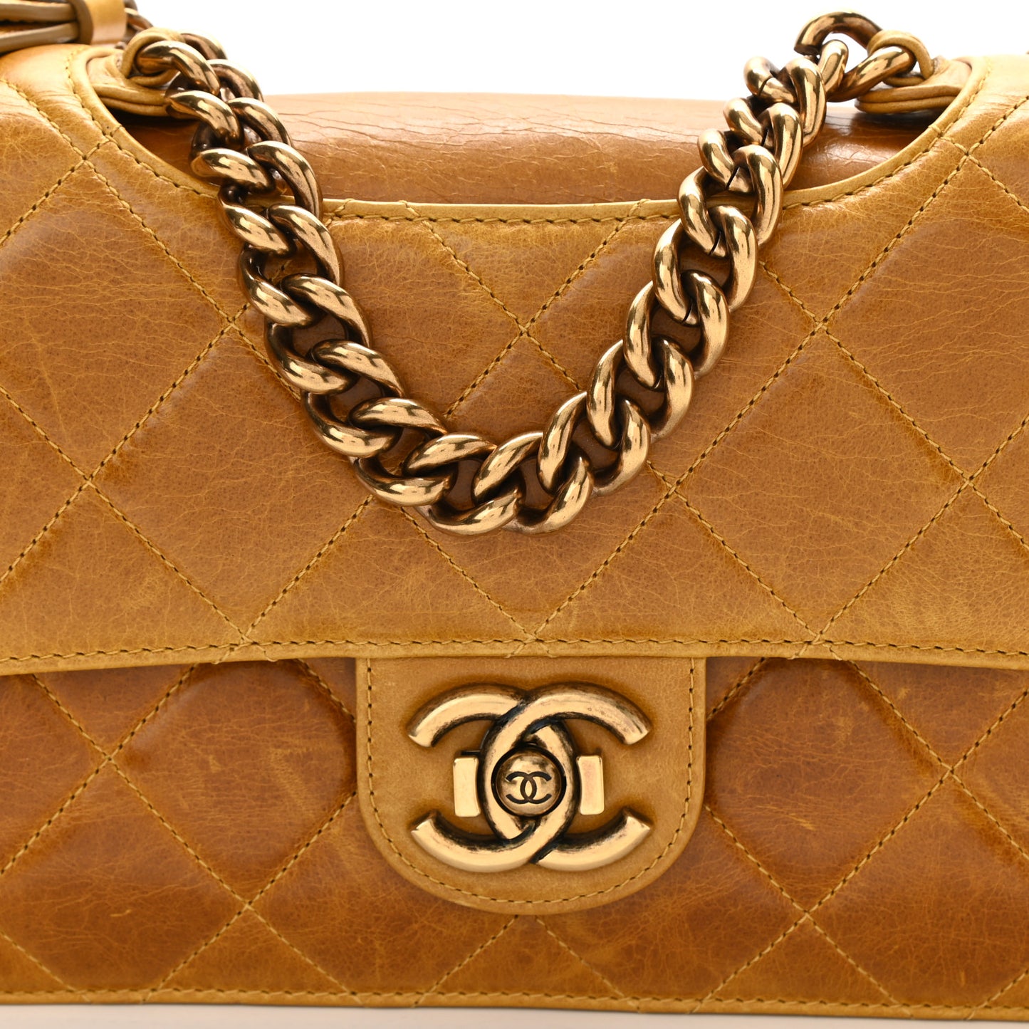 Glazed Calfskin Quilted Medium Perfect Edge Flap Yellow
