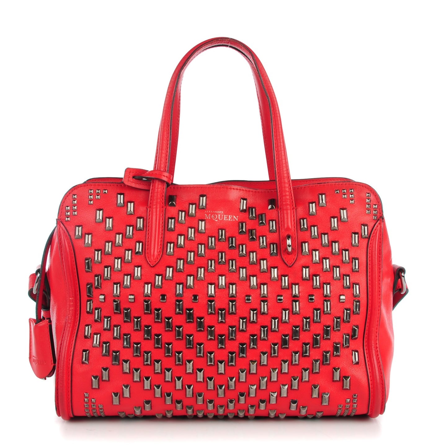 Calfskin Small Studded Padlock Zip Around Tote Red