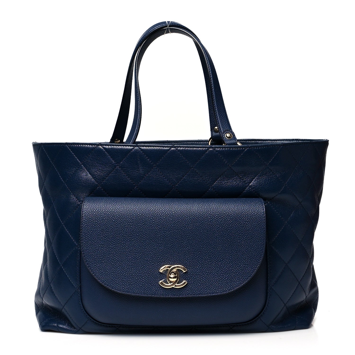 Chanel Sheepskin Caviar Quilted Large Shopping Tote Navy 1 of 11