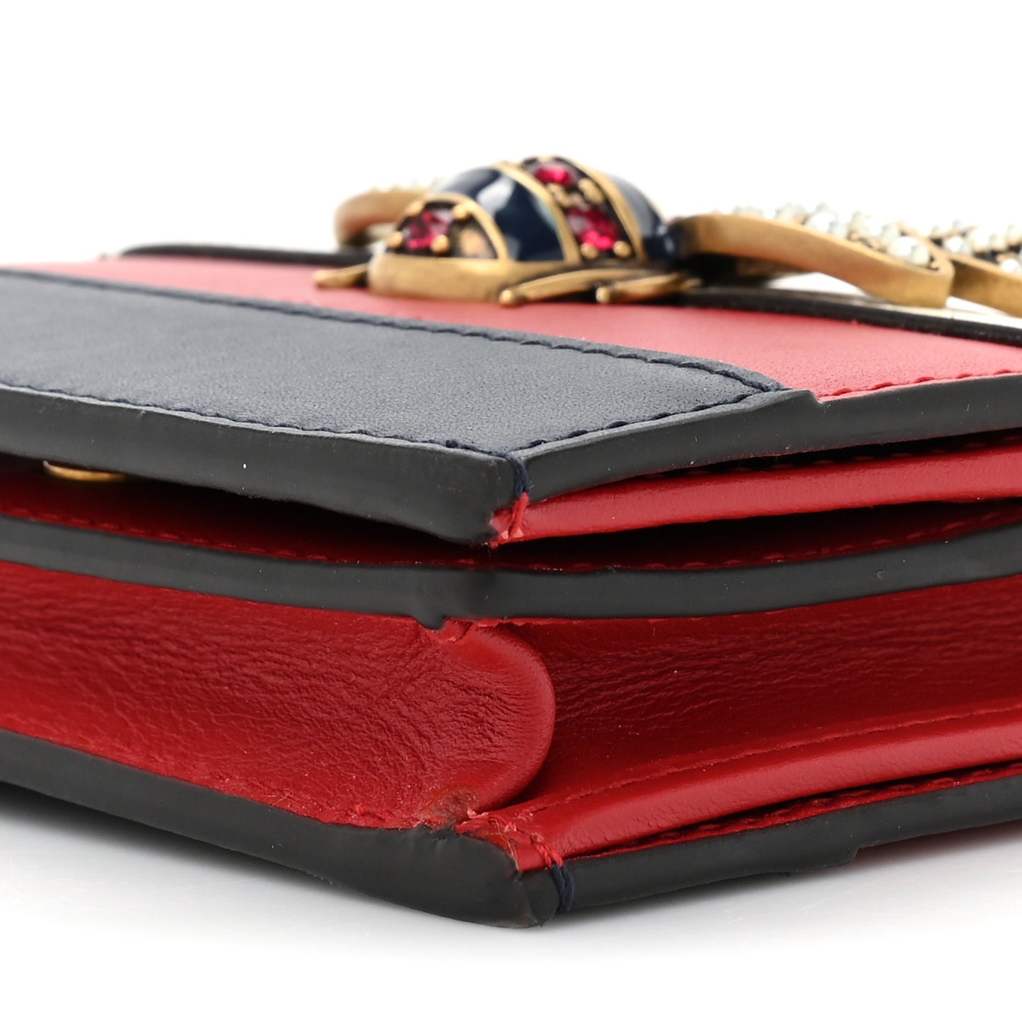 Calfskin Queen Margaret Card Case Wallet Blue Agata Hibiscus Red Mystic White