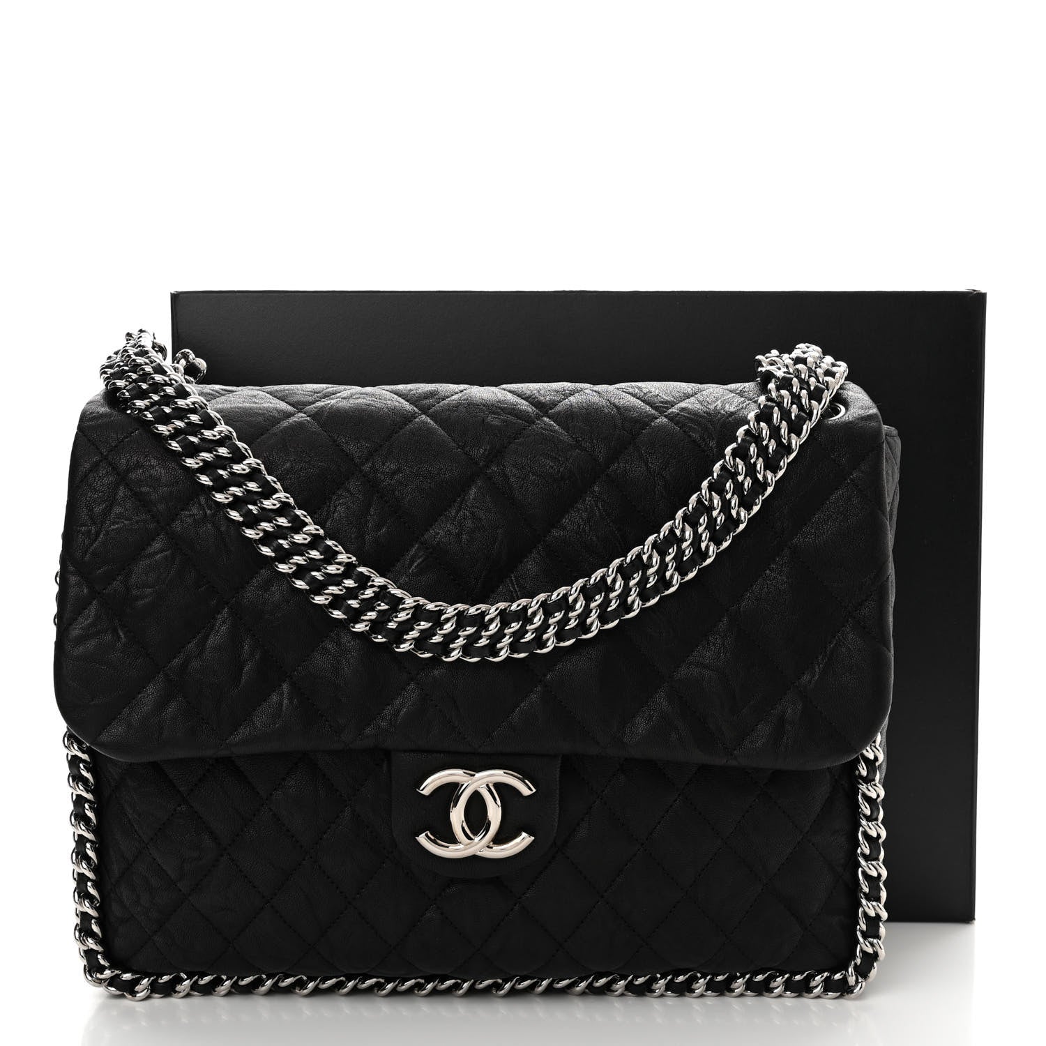 Chanel Washed Lambskin Quilted Maxi Chain Around Flap Black 11 of 11