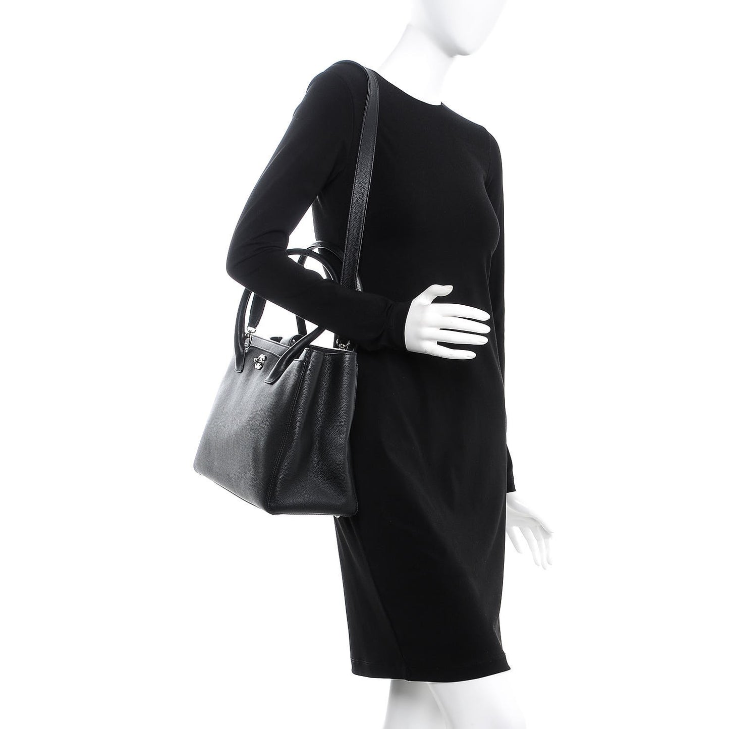 Calfskin Cerf Executive Shopper Tote Black