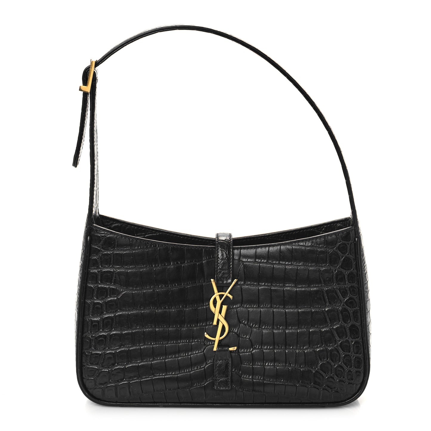 Calfskin Crocodile Embossed Le 5 A 7 Hobo Black