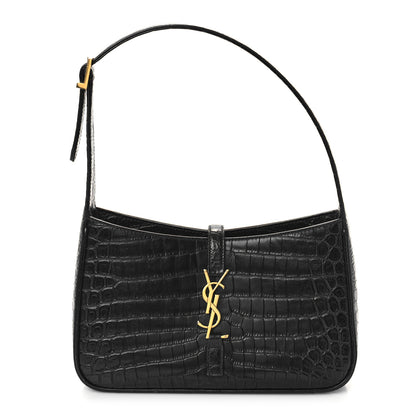 Saint Laurent Calfskin Crocodile Embossed Le 5 A 7 Hobo Black 1 of 9