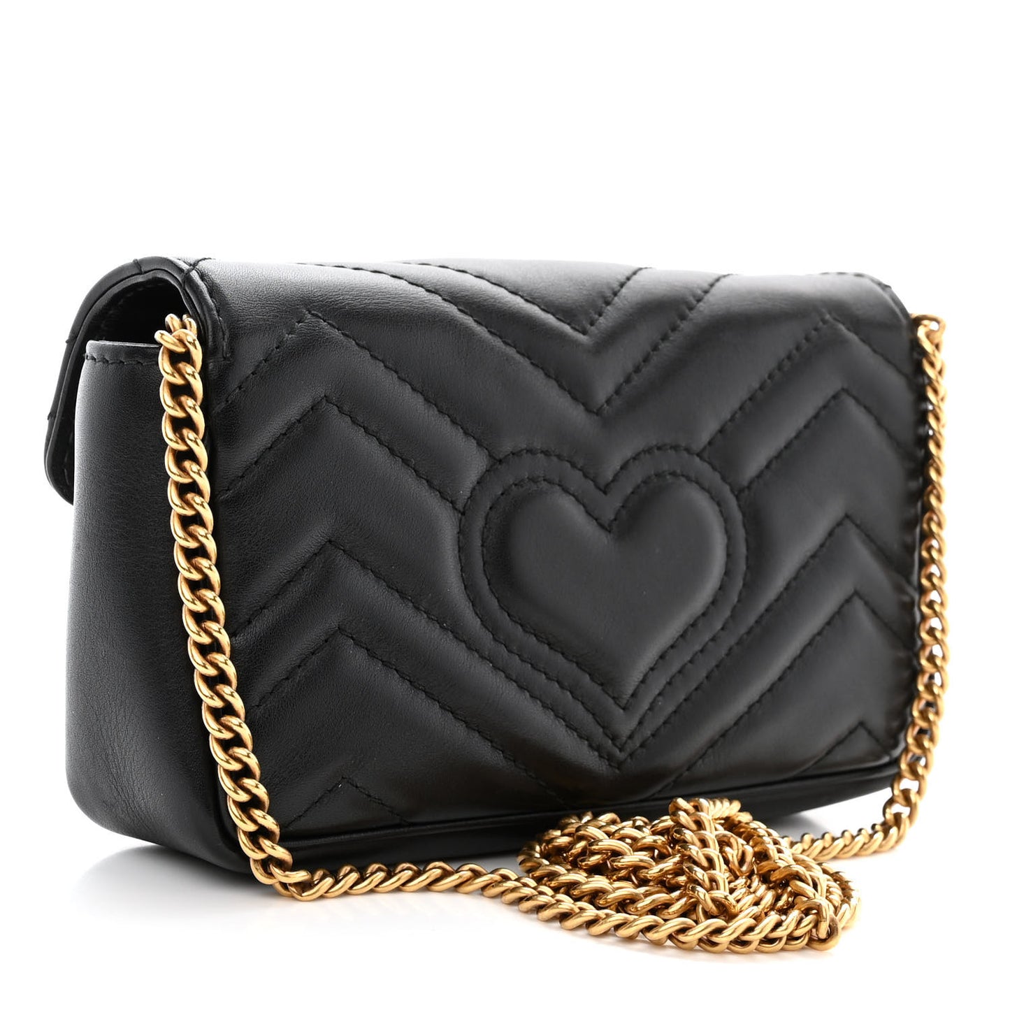 Calfskin Matelasse Super Mini GG Marmont Shoulder Bag Black