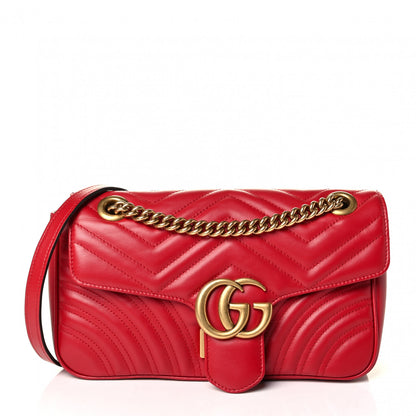 Gucci Calfskin Matelasse Small GG Marmont Shoulder Bag Hibiscus Red 1 of 5