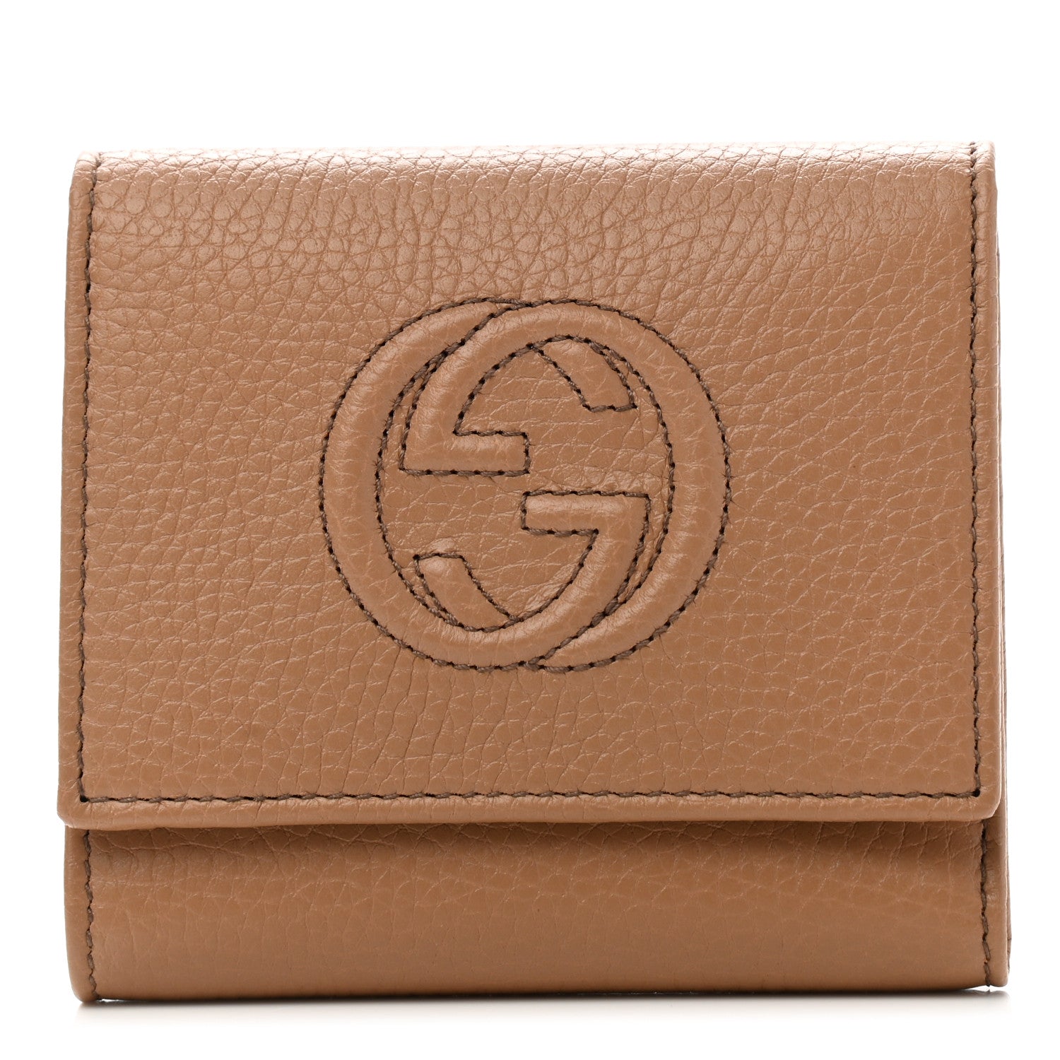 Gucci Pebbled Calfskin Soho Compact Flap Wallet Camelia 1 of 9