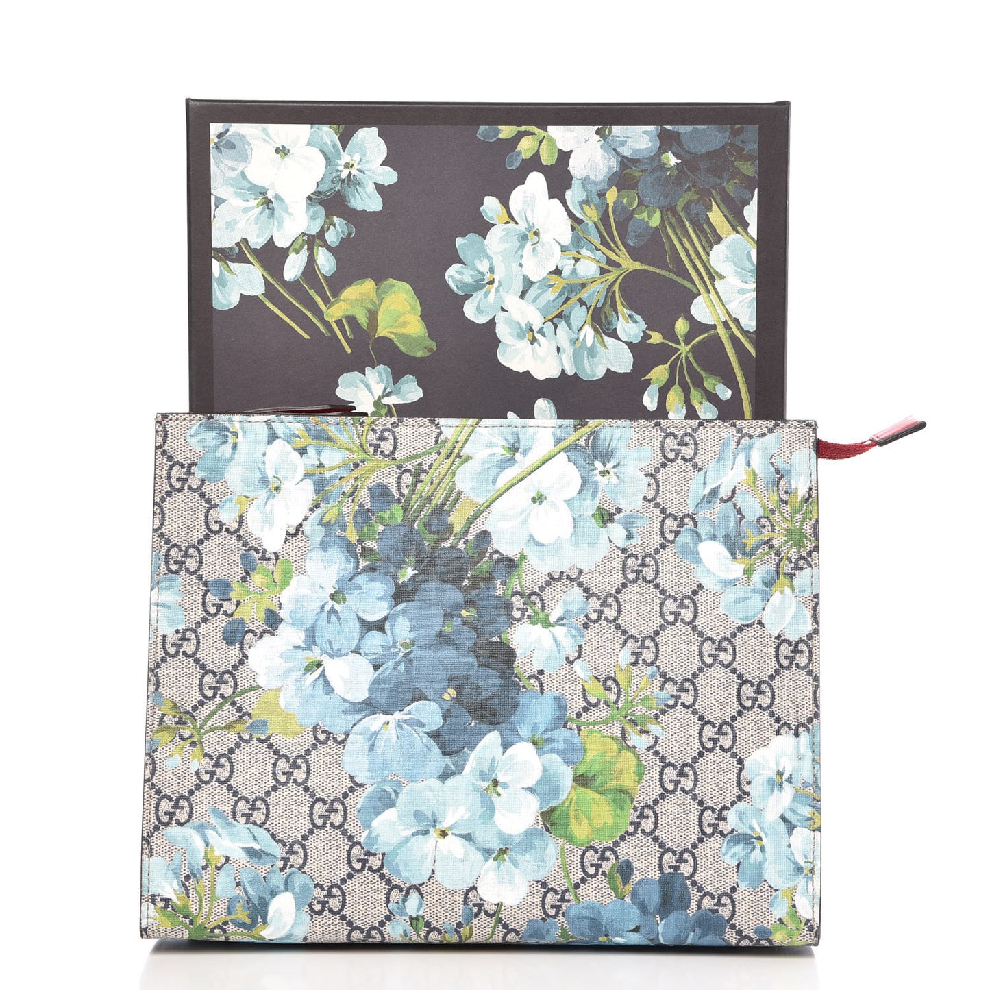 GG Supreme Monogram Blooms Large Cosmetic Case Beige Blue Navy Hibiscus Red