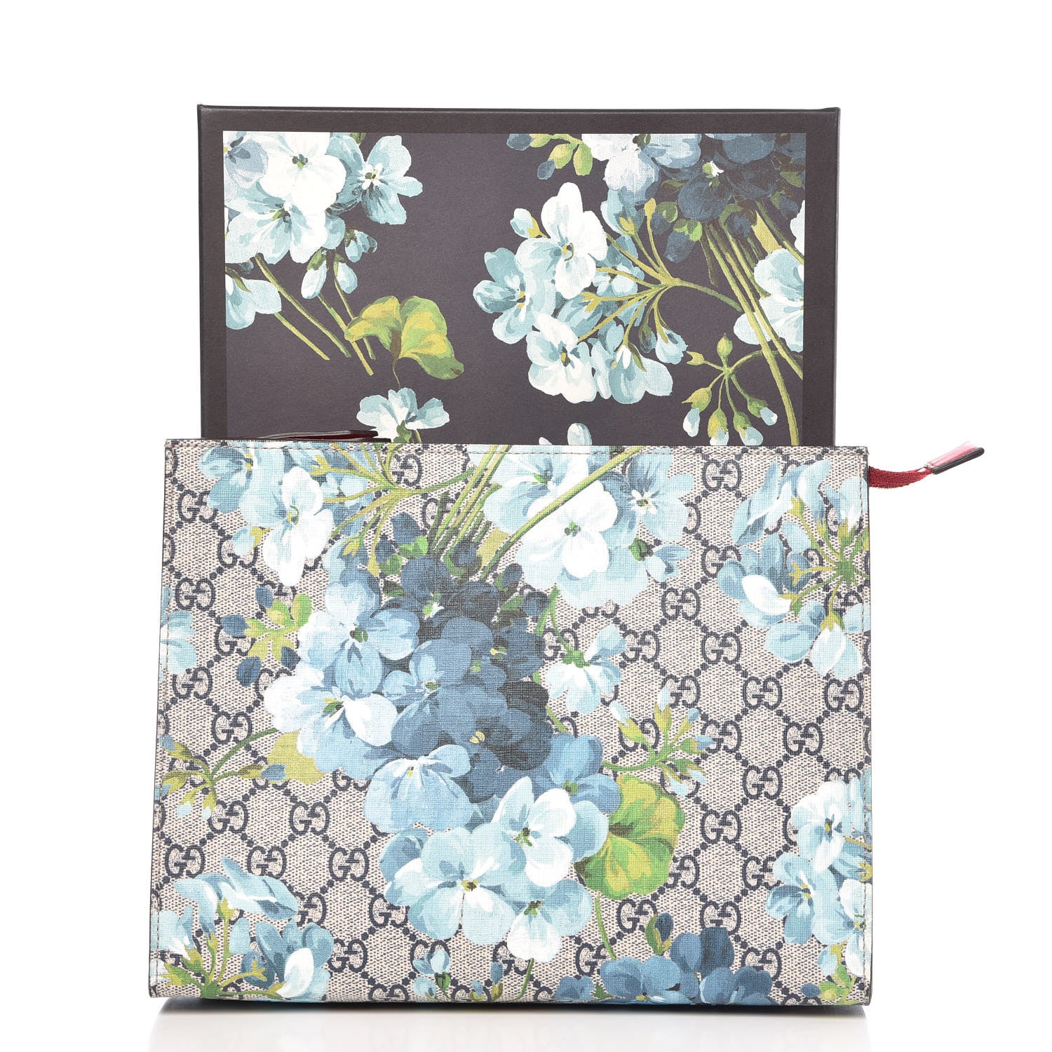 Gucci GG Supreme Monogram Blooms Large Cosmetic Case Beige Blue Navy Hibiscus Red 10 of 10