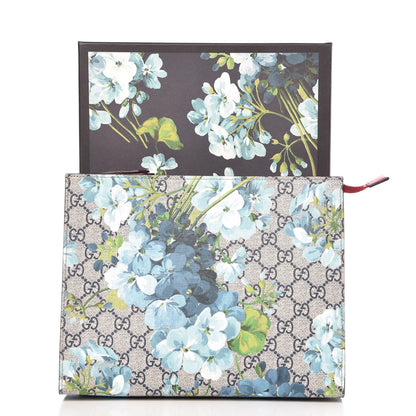 Gucci GG Supreme Monogram Blooms Large Cosmetic Case Beige Blue Navy Hibiscus Red 10 of 10