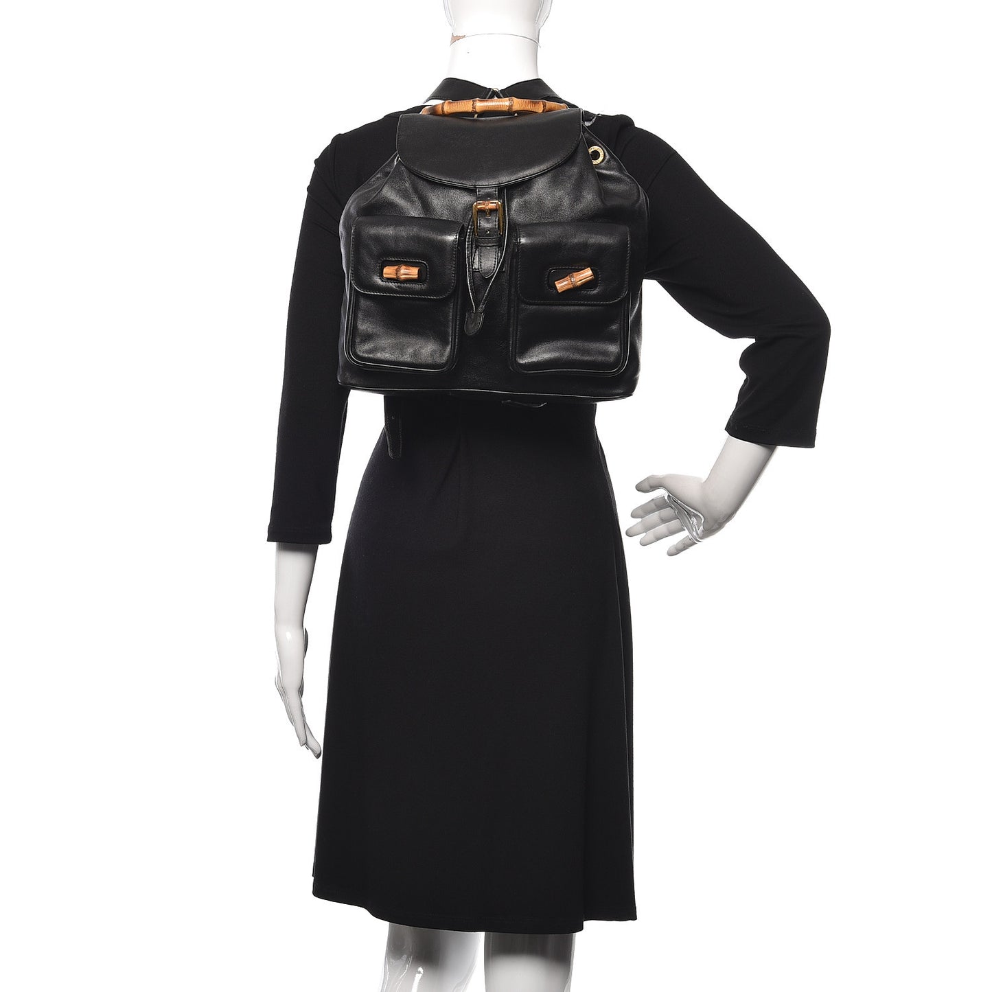 Calfskin Bamboo Backpack Black