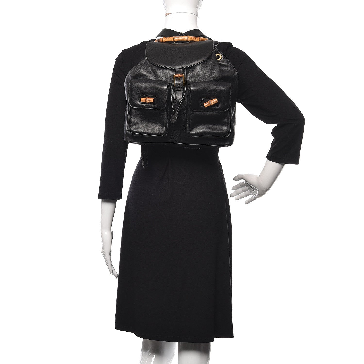 Gucci Calfskin Bamboo Backpack Black 2 of 16