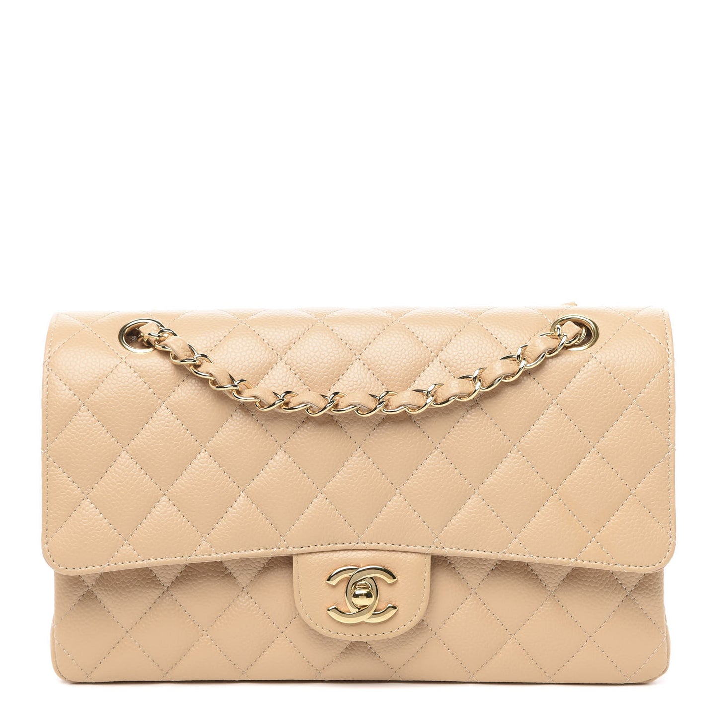 Caviar Quilted Medium Double Flap Beige Clair