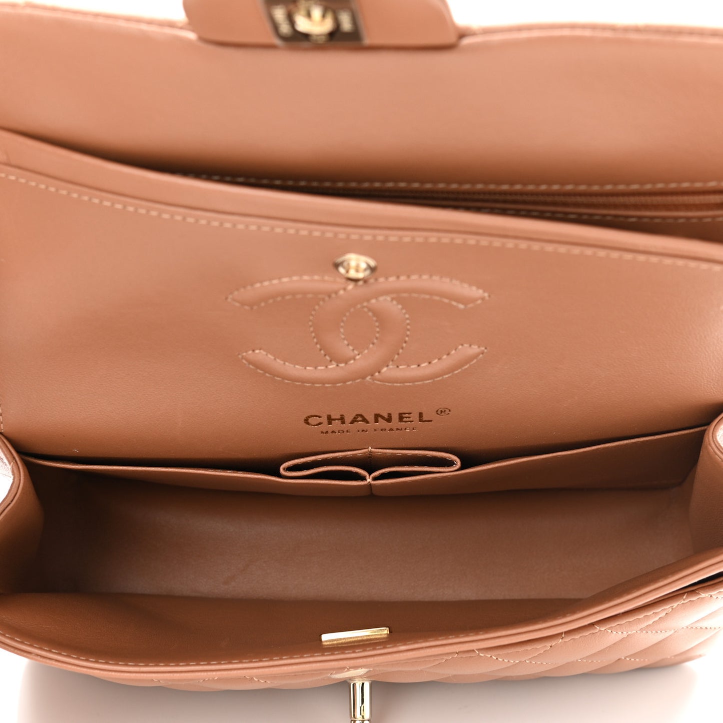 Lambskin Quilted Small Double Flap Brown