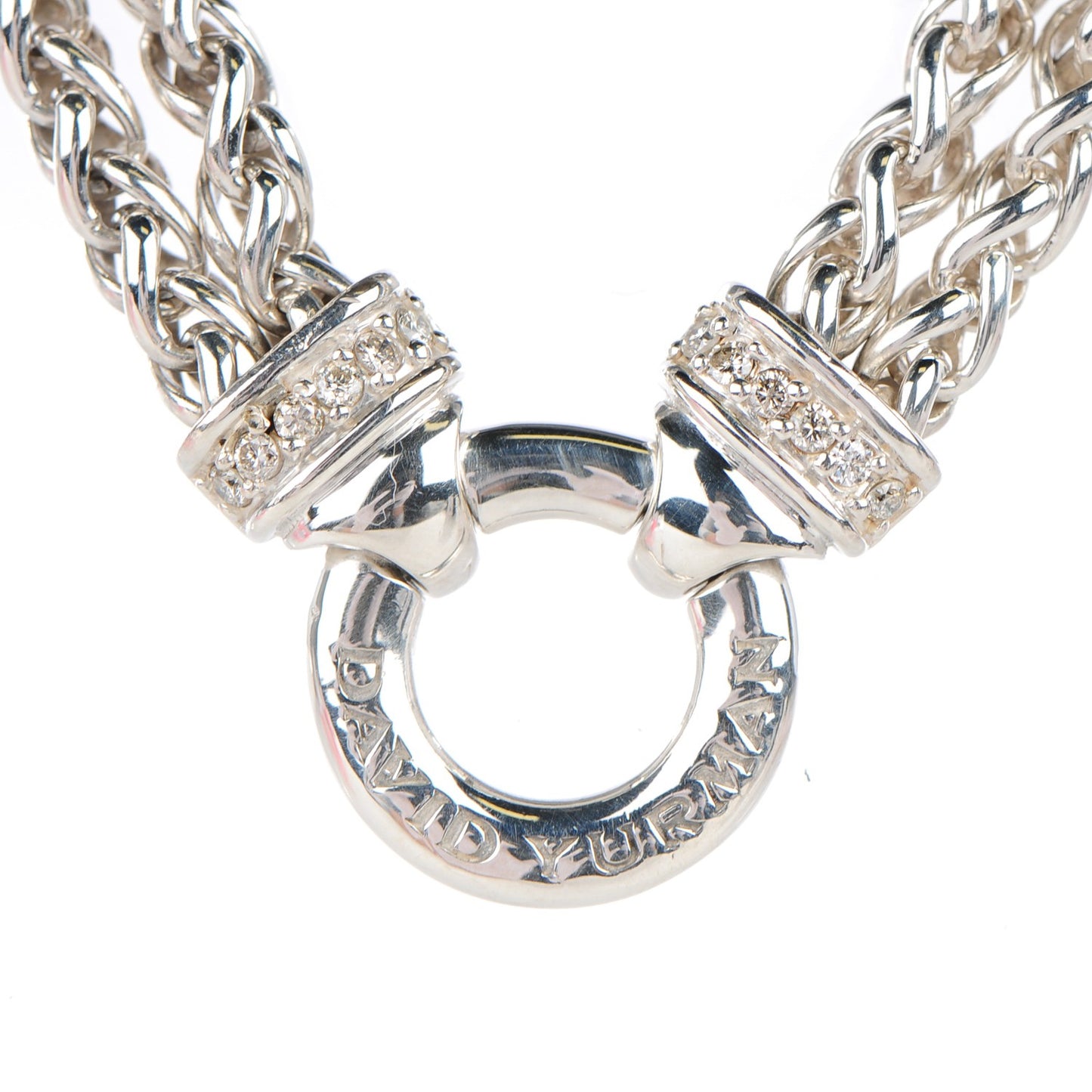 Sterling Silver Diamond 18mm Double Wheat Chain Necklace