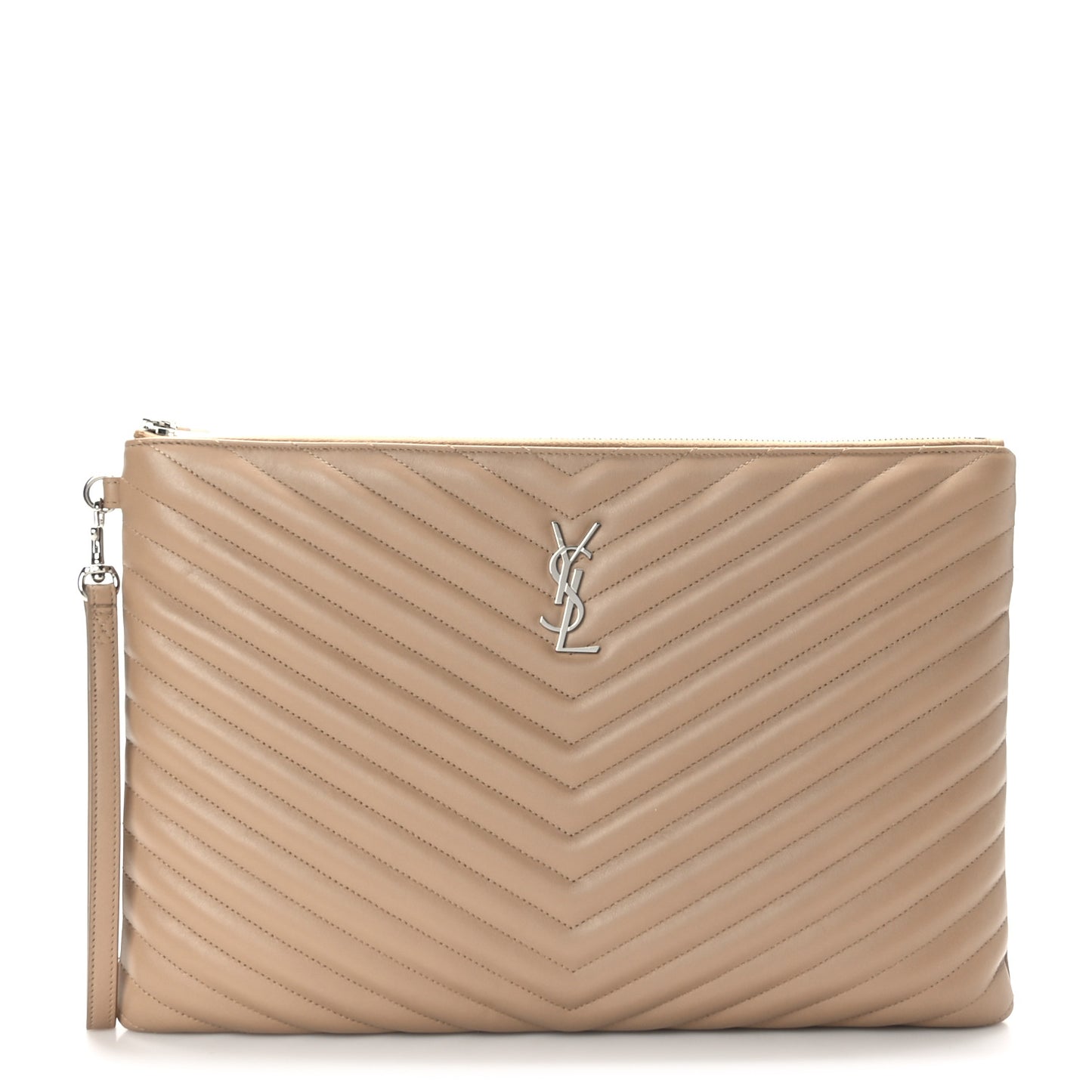 Calfskin Matelasse Chevron Monogram Document Holder Light Taupe
