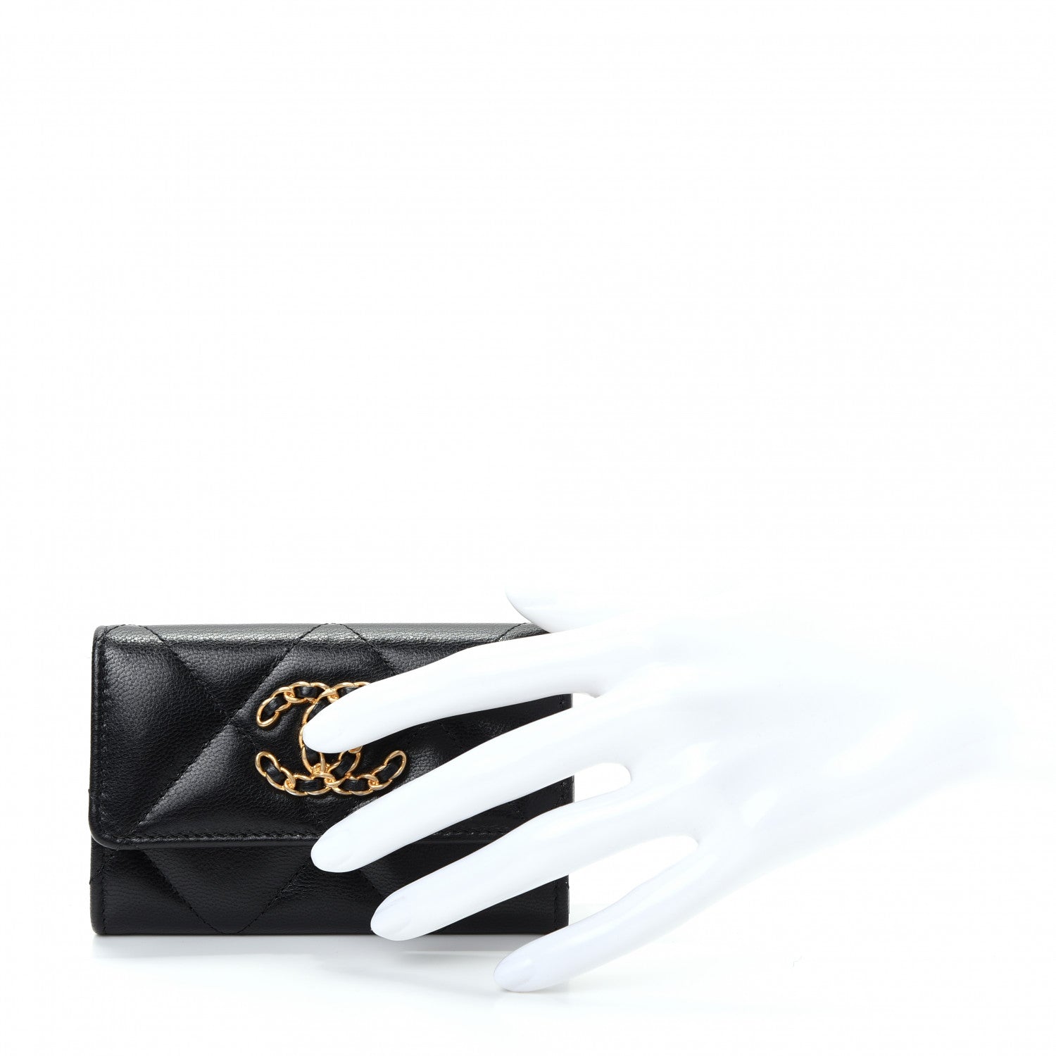 Chanel Shiny Goatskin Quilted Chanel 19 Flap Card Holder Black 2 of 9