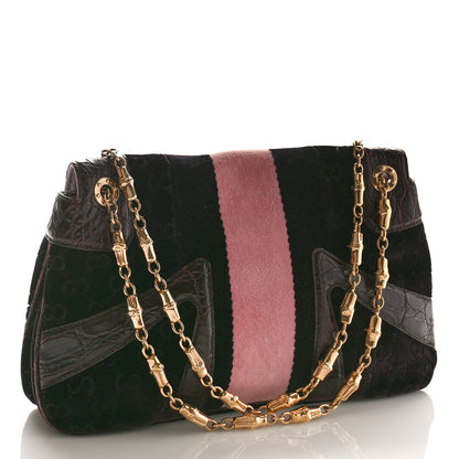 Gucci Velvet Monogram Crocodile Tom Ford Jeweled Dragon Shoulder Bag Purple Pink 3 of 9