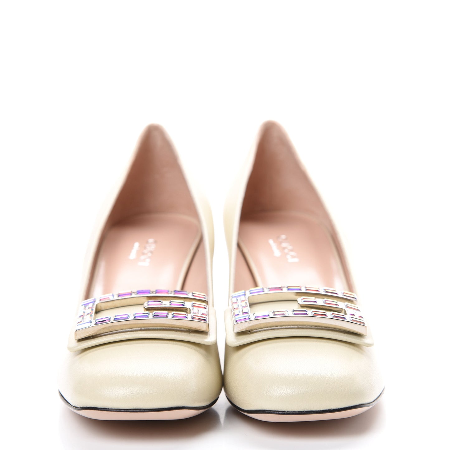 Malaga Kid Crystal Square G Madelyn Mid Heel Loafer Pumps 37 Ivory