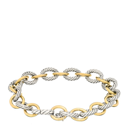 David Yurman Sterling Silver 18K Yellow Gold 10mm Medium Oval Link Bracelet 2 of 3