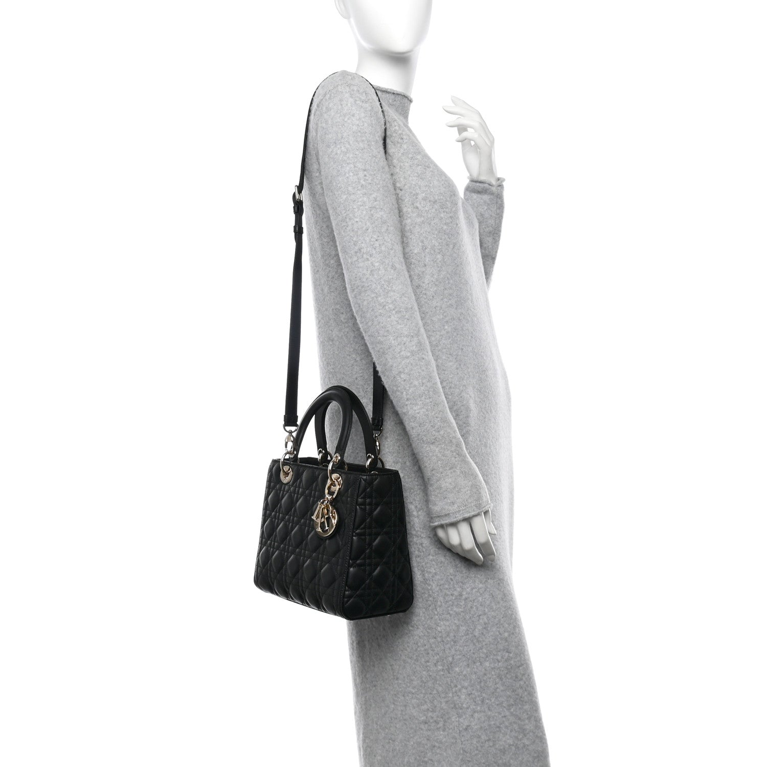 Christian Dior Lambskin Cannage Medium Lady Dior Black 2 of 9