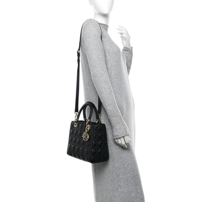 Christian Dior Lambskin Cannage Medium Lady Dior Black 2 of 9