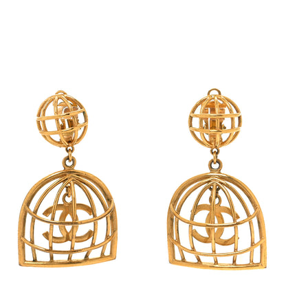 Chanel CC Bird Cage Drop Clip On Earrings Gold 1 of 4