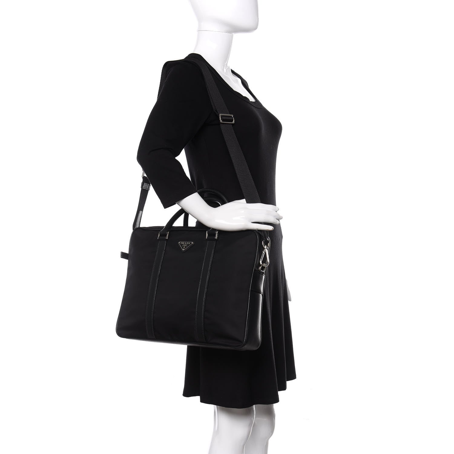 Prada Tessuto Nylon Saffiano Metal Triangle Logo Work Bag Black 2 of 8