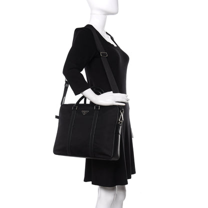 Prada Tessuto Nylon Saffiano Metal Triangle Logo Work Bag Black 2 of 8