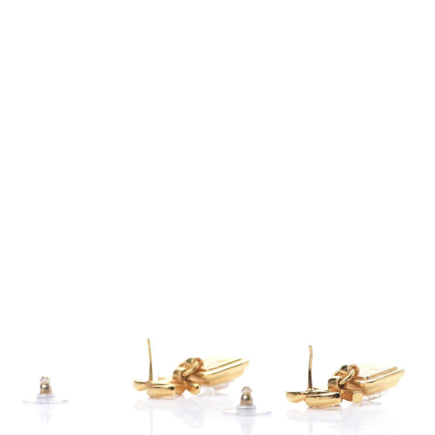 Large Crystal CC Drop Earrings Gold