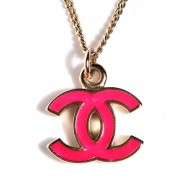 Chanel Enamel CC Necklace Gold Dark Pink 3 of 12
