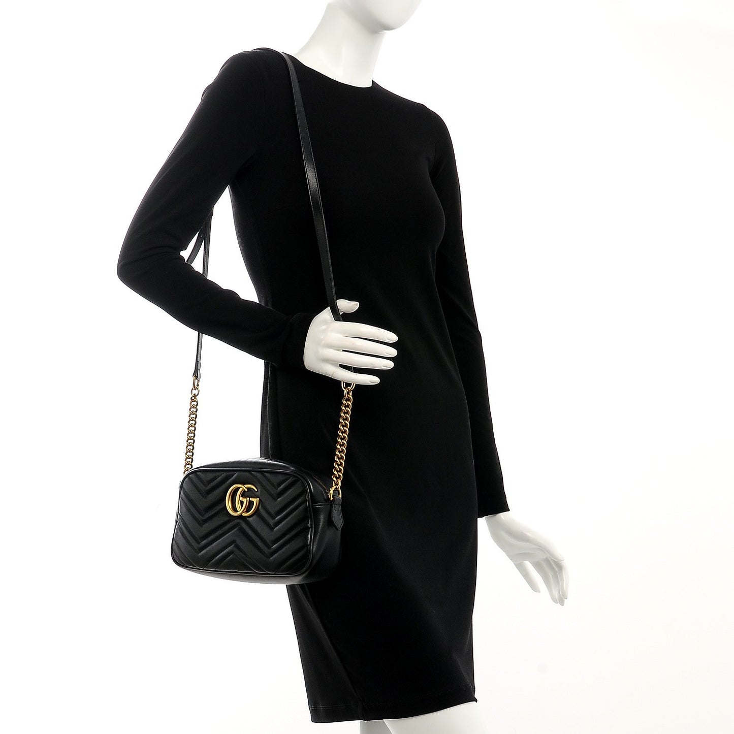 Calfskin Matelasse Small GG Marmont Chain Shoulder Bag Black