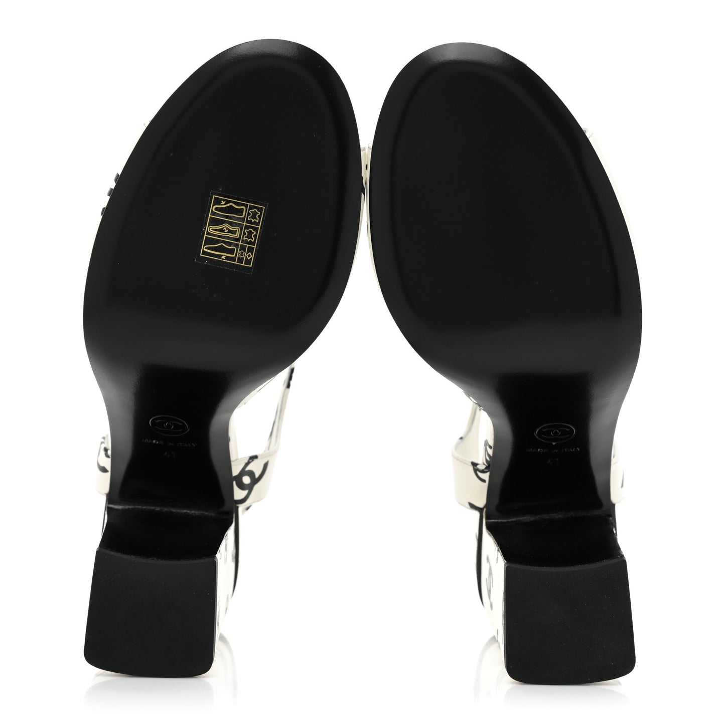 Printed Lambskin CC Sandals 41 White Black