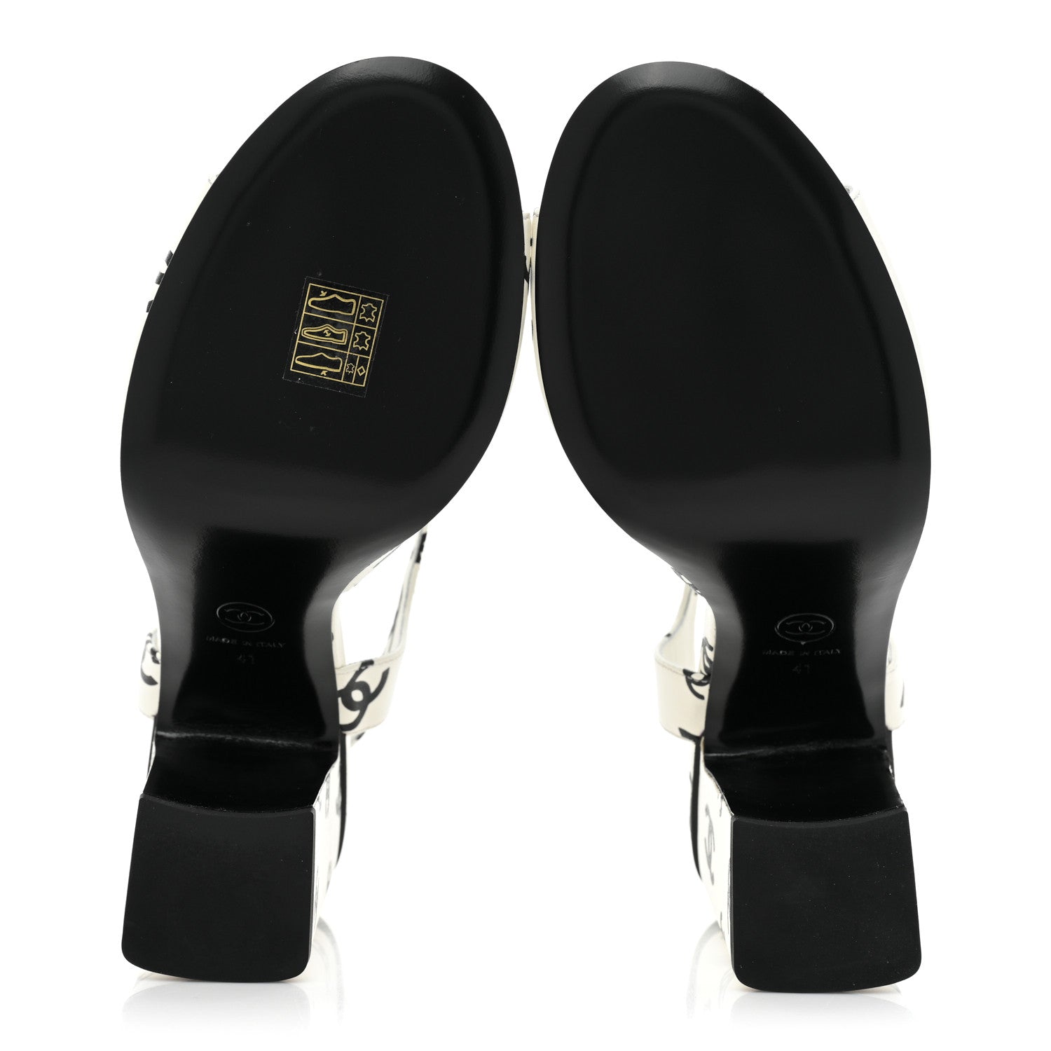 Chanel Printed Lambskin CC Sandals 41 White Black 6 of 10