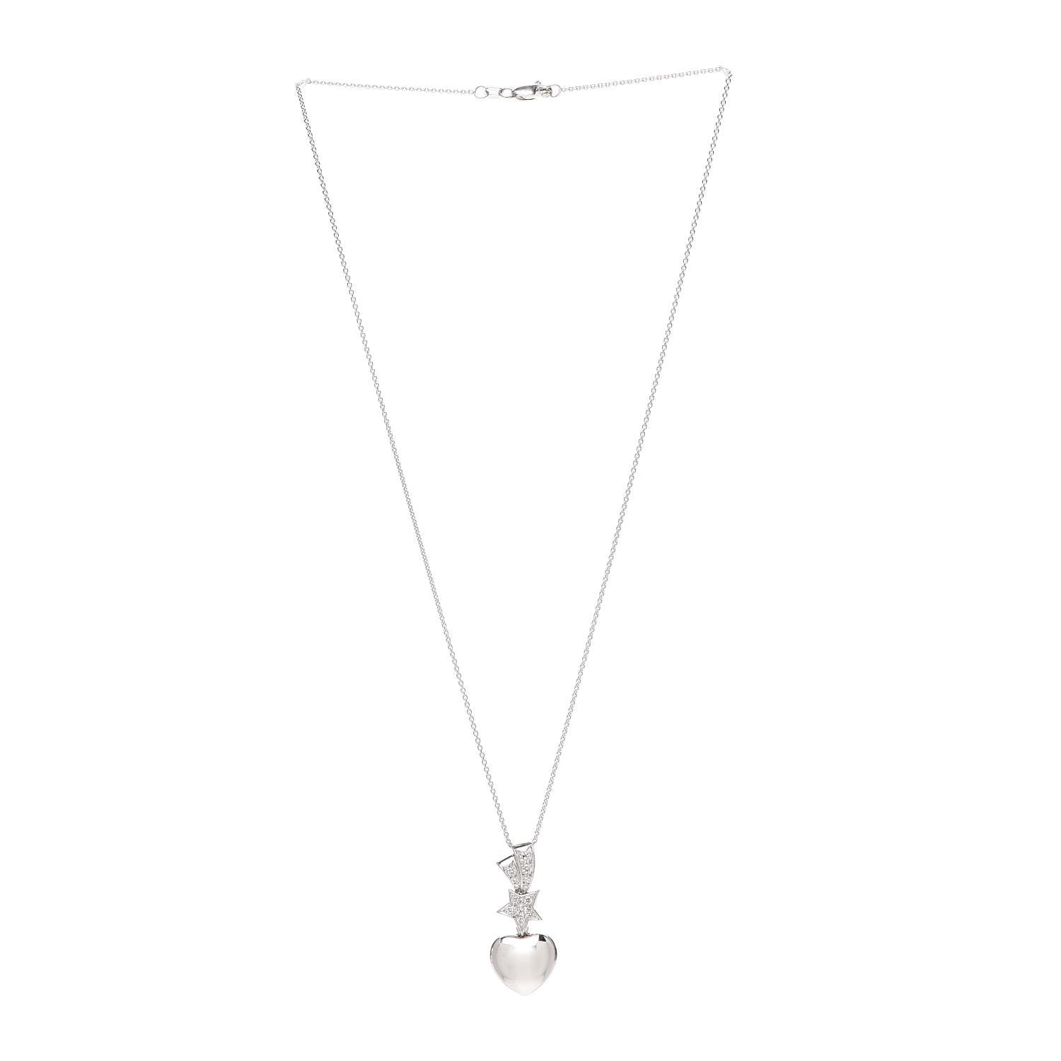 Chanel 18K White Gold Diamond Shooting Star Comete Heart Pendant Necklace 3 of 4
