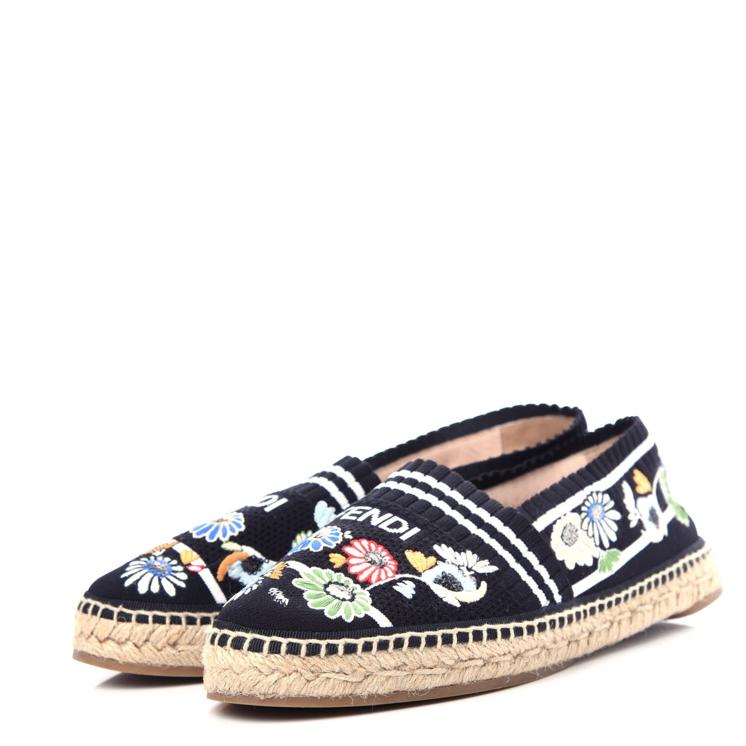 Fendi Knit Floral Embroidered Espadrille 39 Black Multicolor 3 of 9