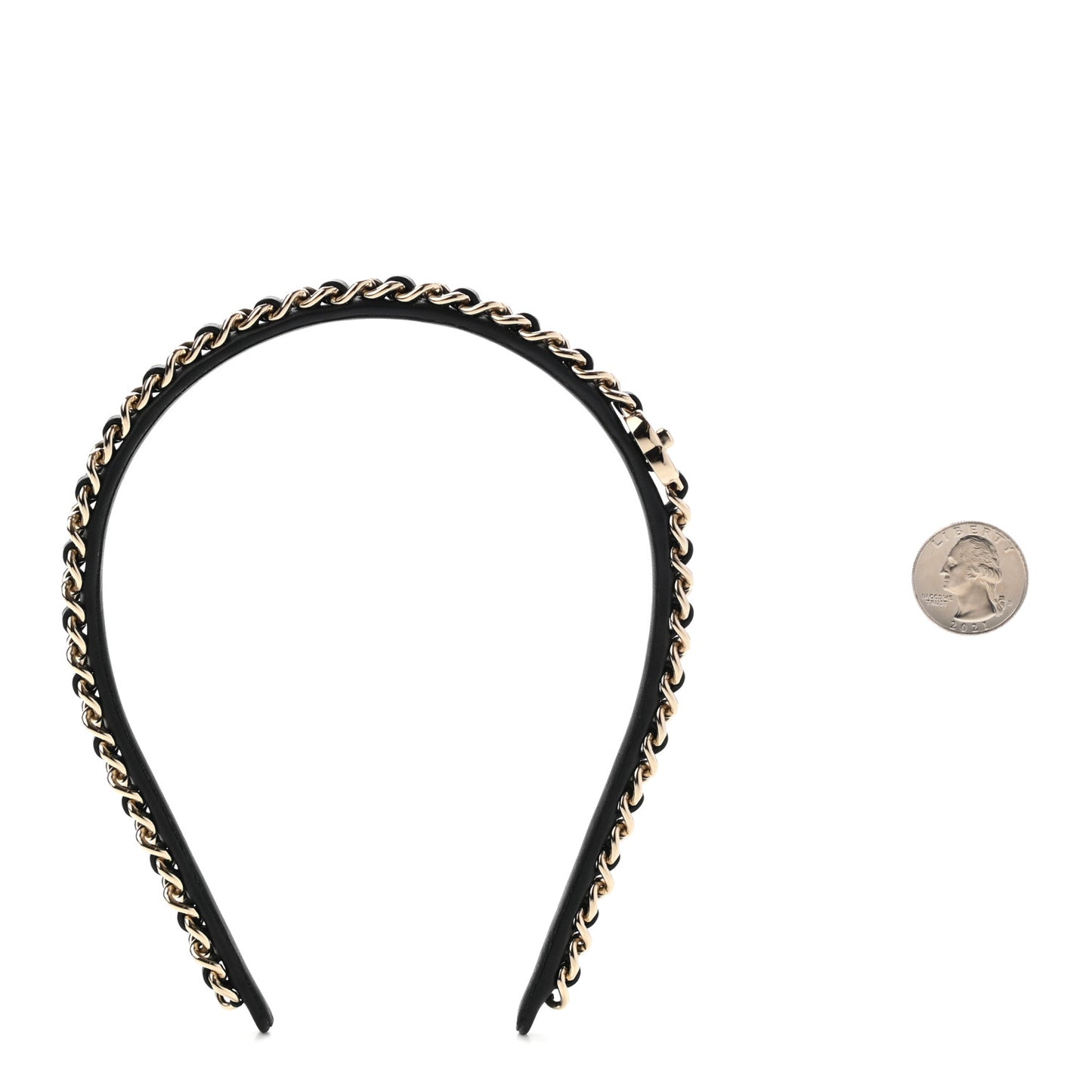 Metal Lambskin CC Turnlock Chain Headband Gold Black