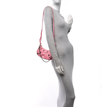 Balenciaga Extra Supple Calfskin Crocodile Embossed Le Cagole Mini Purse With Chain Sweet Pink 2 of 10