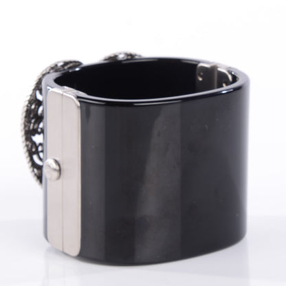 Chanel Resin Gripoix Heart CC Wide Cuff Black 3 of 6