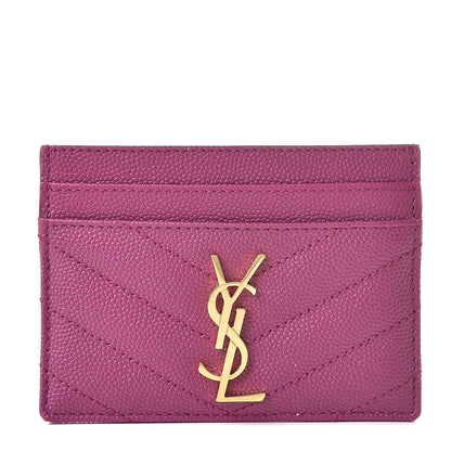 Saint Laurent Grain De Poudre Matelasse Chevron Monogram Credit Card Case Dark Grape 1 of 8
