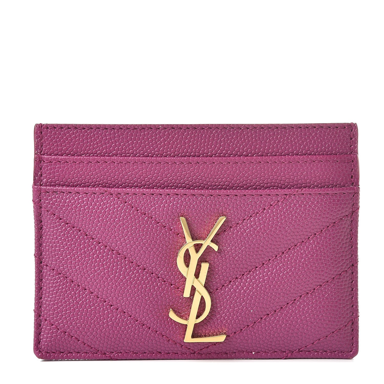 Saint Laurent Grain De Poudre Matelasse Chevron Monogram Credit Card Case Dark Grape 1 of 8