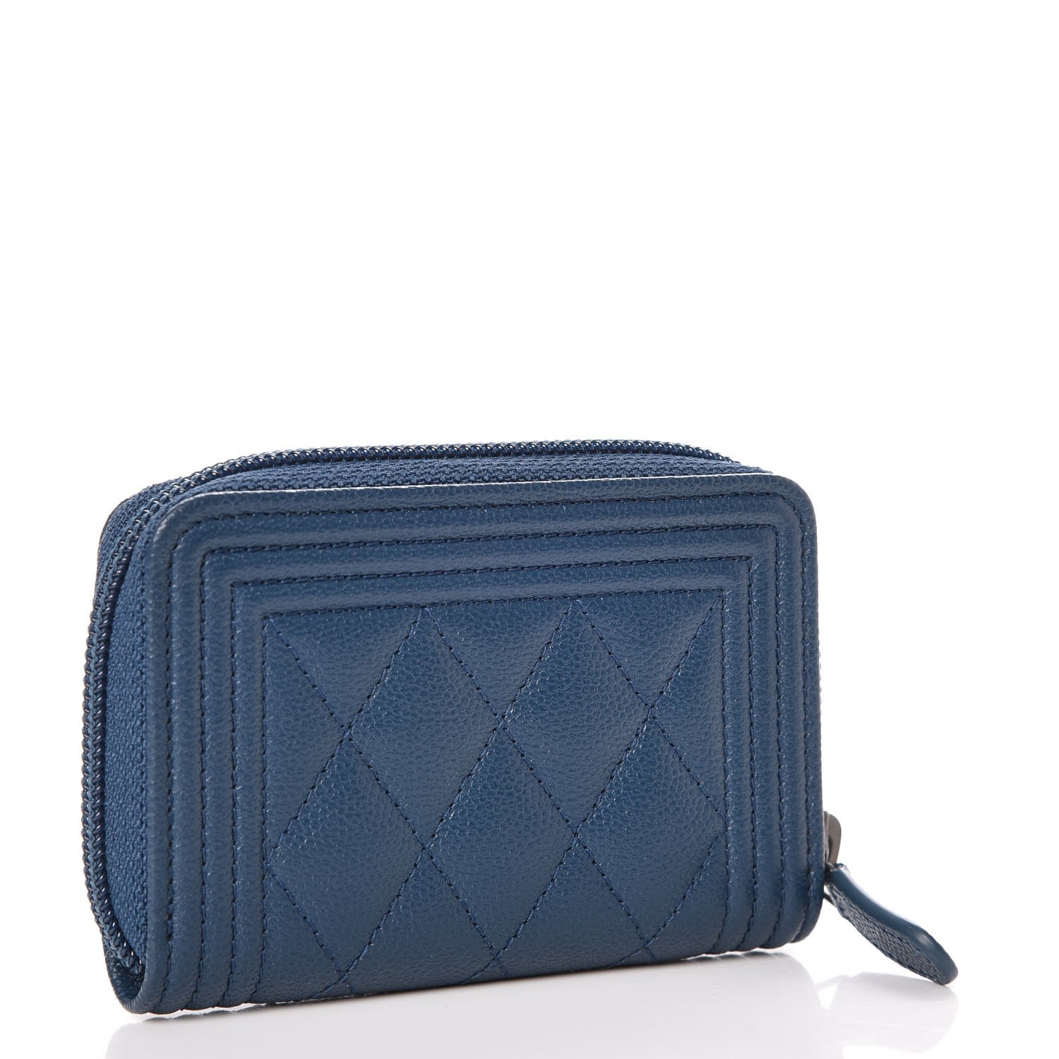 Chanel Caviar Quilted Boy Zip Around Coin Purse Wallet Dark Blue 3 of 8